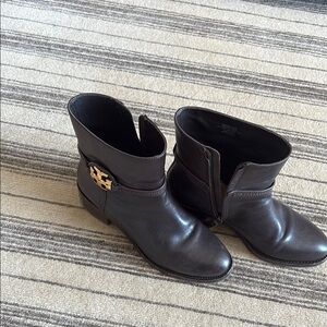 Tory Burch Brown Ankle Boots with Chic Gold Accent